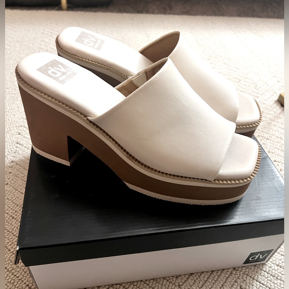 DV by Dolce Vita Cream and Brown Platform Mule Sandals